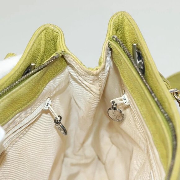 CHANEL Matelasse Chain Shoulder Bag Grained Calf Skin Green Gold CC Auth yk19052 - Picture 13 of 16